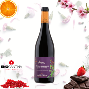 Nerello Mascalese dell’Azienda Cortese, vino rosso Etna DOC da uve Nerello Mascalese, colore rubino con riflessi granato, prodotto su suoli vulcanici siciliani.